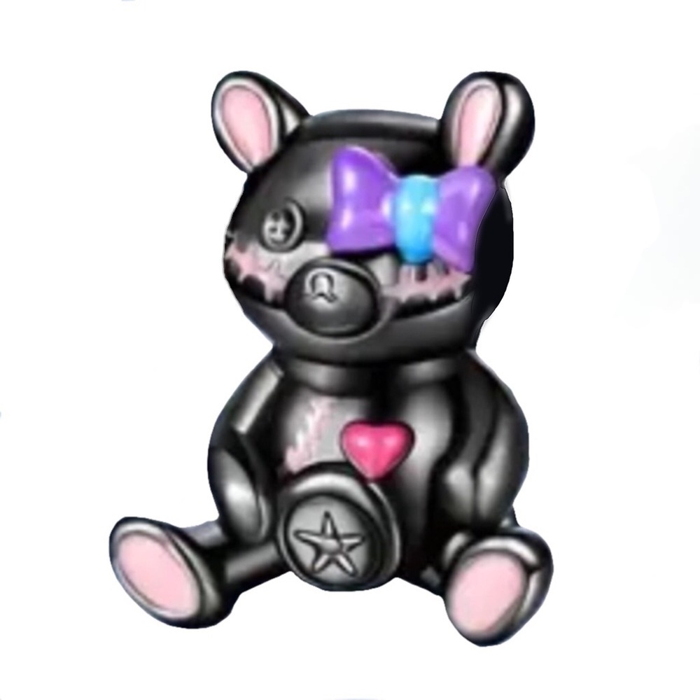 S925 Unique Black Gothic Kawaii Bear Doll Halloween Charm Pandora Style